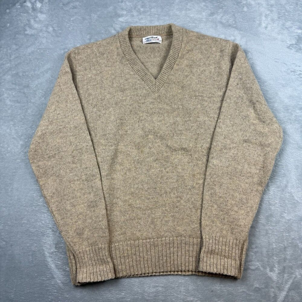 Puritan ThermoX Wool Blend V-Neck Sweater USA Made Large Vintage 80s